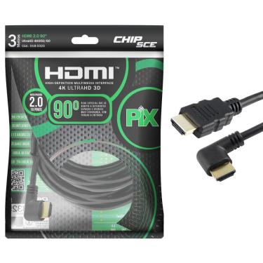 Imagem de Cabo HDMI 2.0 - Plug 90 Graus - 3 metros - 4K Ultra HD - 19 Pinos - PIX 018-3323 - CHDMI-20-3M - 90 graus