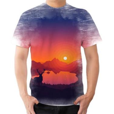 Imagem de Camisa Camiseta Paisagem Desenho Por Do Sol Personalizada - Estilo Kra
