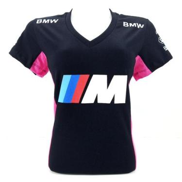 Imagem de Camisa Baby Look Feminina Bmw Motorsport Preta Com Rosa - All 245R