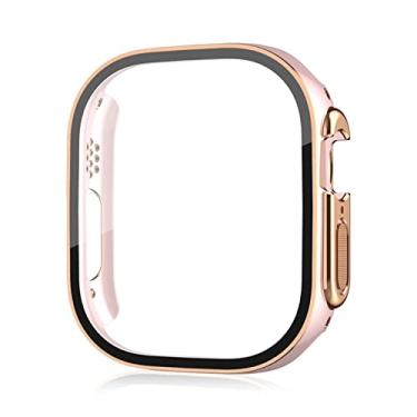 Imagem de TONECY para Apple Watch Ultra 49mm smartwatch protetor de tela PC vidro+capa amortecedora acessórios temperados iwatch série ultra 49 mm (cor: ouro rosa rosa, tamanho: ultra 49mm)