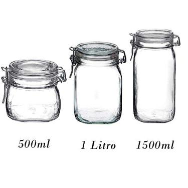 Imagem de Jogo com 3 Potes Fido Rocco Bormioli de vidro com tampa hermética - 1 500ml + 1 1000ml (1 Litro) + 1 1500ml (1,5 Litro)
