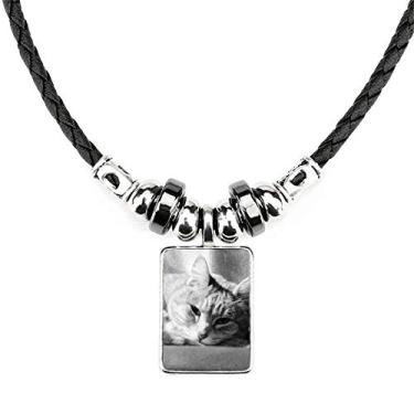 Imagem de DIYthinker Animal Puro Cinza Gato Fotografia Colar Joias Torque Corda de Couro Pingente