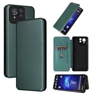 Imagem de Magnetic Carbon Fiber Flip Leather Wallet Case For Asus ROG Phone 8 / ROG Phone 8 Pro (Color : Dark Green, Size : For ROG8 Pro)