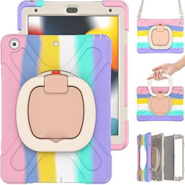 Imagem de Capa para iPad 10.2 9ª geração 2021/8ª geração 2020/7ª geração 2019, capa infantil resistente à prova de choque, suporte giratório/suporte para lápis/alça de transporte para iPad de 10,2 polegadas (rosa colorido)