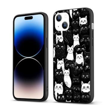 Imagem de ZHEPAITAO Capa compatível com iPhone 14 - Capa de silicone flexível à prova de choque de gato preto e branco engraçado para homens e mulheres meninas