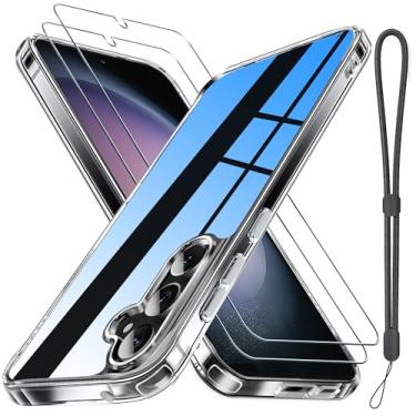 Imagem de Janmitta Capa compatível com Samsung Galaxy S23 FE com 2 peças protetoras de tela, slim fit, fina, transparente, robusta, rígida, com cordão, cristal 2023