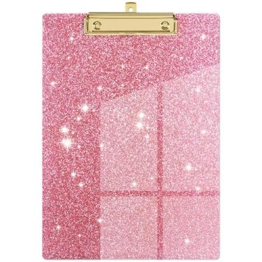 Imagem de Piasoenc Pranchetas de acrílico, clipe de glitter moderno com clipe dourado de perfil baixo, projetado para uso na escola e no escritório, carta A4 tamanho 23 x 32 cm, rosa fofo