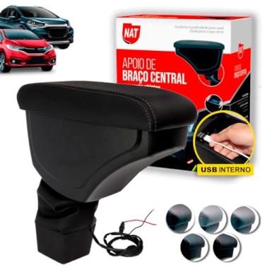 Imagem de Apoio de Braço Honda Fit E Wrv 2015 Até 2019 C/Usb (Preto C/Linha Cinza)