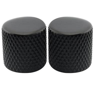 Imagem de Musiclily Pro Polegadas Fino 24 Estrias Topo Plano Knobs Aço Pressão Botão para USA Guitarra e Baixo, Preto (2 Peças)