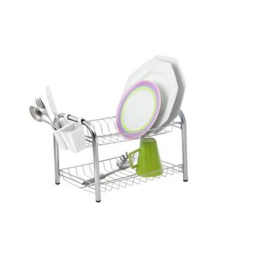 Imagem de Escorredor de Louça Duplo 12 Pratos Desmontável Porta Talher Plástico 