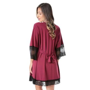 Imagem de Robe Feminino Sensual De Renda Pijama Lingerie Kimono Roupão - Empório