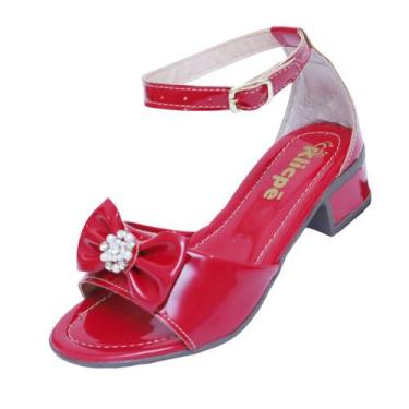 Imagem de Sandalia Infantil Menina  Salto Grosso Confortável  Brilho Laço Festa 