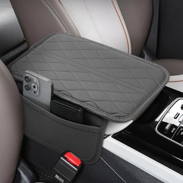 Imagem de frani Capa de console central de carro, capa de couro para apoio de braço de carro com 2 sacos de armazenamento, capa universal para descanso de braço de carro, protetor de acessórios interiores de