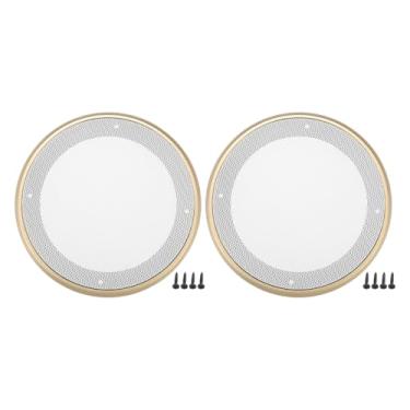 Imagem de ACROPIX Capa universal de grade de alto-falante de carro de 16,5 cm de malha redonda 6,5 polegadas caixa protetora de subwoofer com parafusos de montagem ferro ABS dourado branco - Pacote com 2