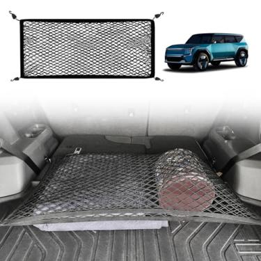 Imagem de BestEvMod Rede de malha estilo envelope de carga compatível com acessórios Kia EV9 2024 gancho extra forte organizador de porta-malas elástico rede de carga malha elástica com ganchos