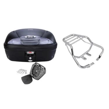 Imagem de Kit Baú Moto 45L Givi + Bagageiro Cromado Cg Titan Fan 125 150 2014 Em Diante Projetil