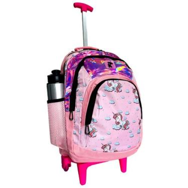 Imagem de Mochila Bolsa Escolar Unicórnio de Rodinhas Menina Rosa - Bezzter