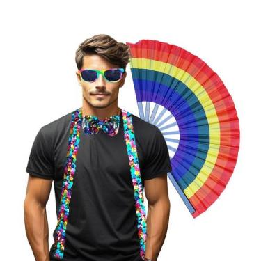Imagem de Kit Suspensório Arco-Íris LGBT Lantejoula Paetê 4 Produtos: Óculos + G