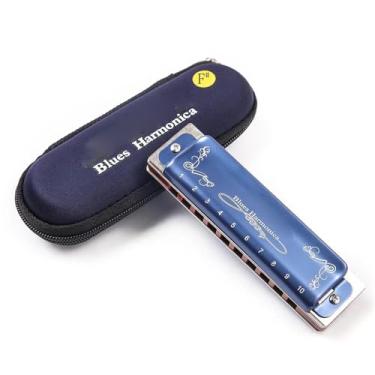 Imagem de Para Iniciantes harmônica Harmônica Diatônica 10 Buracos Blues Harmônica Azul Com Estojo Gaita Profissional Para Adultos Iniciantes(F-rising)