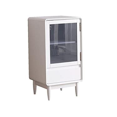 Imagem de LICONG-2019 Armário de vinho de madeira para vinho com gaveta e porta, armário de bebidas multifuncional para casa, cozinha, sala de jantar, armário para armazenar bebidas alcoólicas (branco)