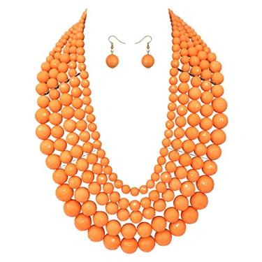 Imagem de JHWZAIY Colares grossos de miçangas de 5 camadas para mulheres – Colar de babador em camadas de miçangas coloridas multifios para mulheres, conjunto de brincos de fantasia, Resina, acrílico