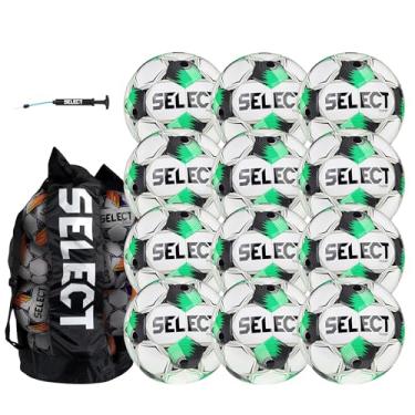 Imagem de SELECT Bola de futebol Thor, pacote com 12 bolas com bolsa de bola e bomba de mão, branco/verde/preto V25, tamanho 5
