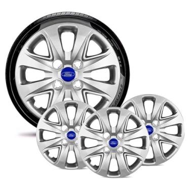 Imagem de Jogo 4 Calota Ka+ 2015 16 17 2018 Aro 14 Prata Emblema Azul