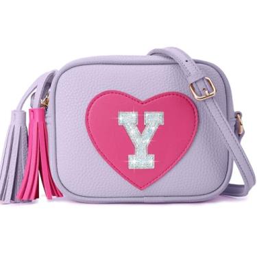 Imagem de OYLOLA Presentes de aniversário para meninas, inicial para meninas, bolsa infantil, bolsas infantis, presentes para meninas, bolsas de coração para meninas, Roxa, Y