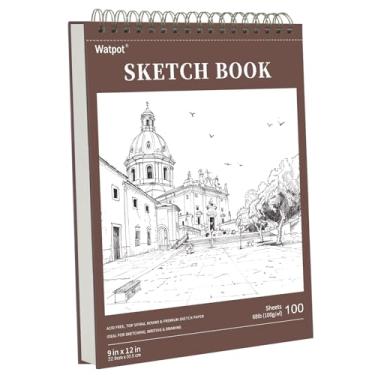 Imagem de Caderno de esboço de capa dura de 23 x 30 cm, bloco de esboço espiral superior, 100 folhas de papel de desenho de 30,8 kg/100 g/m², 1 pacote