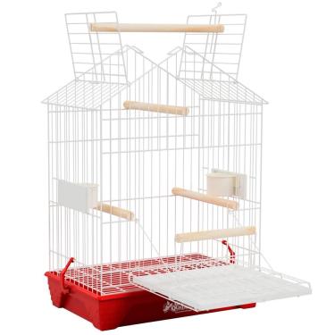 Imagem de Gaiola Para Calopsita Porta E Teto Com Poleiro - Vermelha