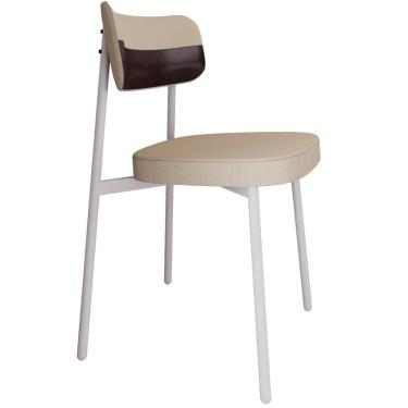 Imagem de Cadeira Estofada Para Sala De Jantar Astrid Branco C01 Linho Areia Courino Café - Lyam Decor