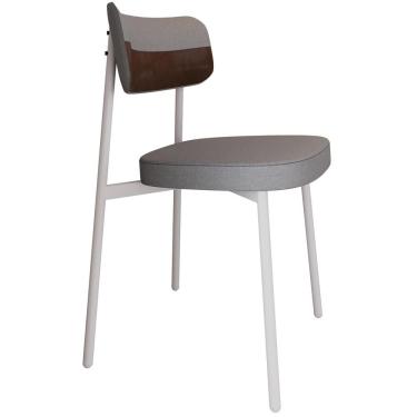 Imagem de Cadeira Estofada Para Sala De Jantar Astrid Branco C01 Linho Cinza Courino Whisky - Lyam Decor