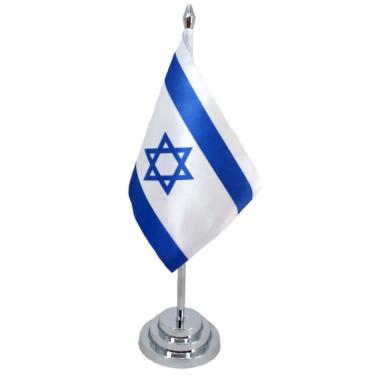 Imagem de Bandeira De Mesa Dupla Face Israel (mastro 29 Cm Alt.) Cetim