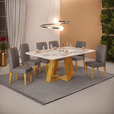 Imagem de Mesa Kiara 1,70 Quartzo Com 6 Cadeiras Yasmin Cedro/ Quartzo/ Lunar