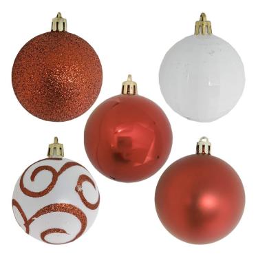 Imagem de Bola De Natal Vermelha E Branca Kit Misto 5cm - 40 Unidades