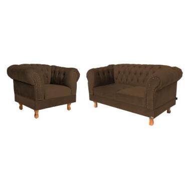 Imagem de Uma Namoradeira + Uma Poltrona Chesterfield Capitone - Suede Marrom / 