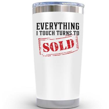 Imagem de KLUBI Presentes de Agente Imobiliário - Copo 20oz "Tudo o que Toco se Transforma em Vendido", Presentes para Corretores de Imóveis Masculinos e Femininos, Ideias para Representantes de Vendas