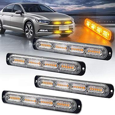 Imagem de Luz estroboscópica de emergência XTAUTO 24 LEDs Âmbar ultrafina, montagem em superfície piscante, farol de aviso, construção, barra de luz de cuidado para veículos de bombeiro off-road caminhões, SUV, quadriciclos, pacote com 4