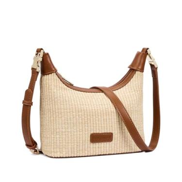 Imagem de BOSTANTEN Bolsas transversais de palha para mulheres, ráfia, bolsa de ombro clutch para praia, férias, uso diário, Marrom, 8.7" L × 4.1" W × 6.1" H, Bolsa transversal de palha