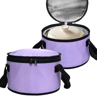 Imagem de Haimenlite Conjunto de 2 caçarolas térmicas redondas de tecido de poliéster, bolsa térmica reutilizável para almoço, porta-tortas para potluck, piqueniques, refrigerador dobrável para alimentos