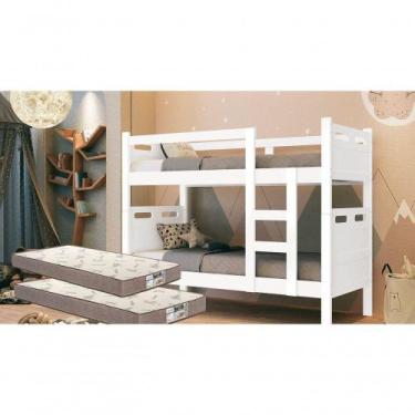 Imagem de Beliche Robusto C/ 2 Colchões Confortáveis Kit Completo Branco - FÊNIX