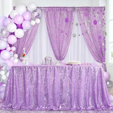 Imagem de B-COOL Toalha de mesa com lantejoulas: 227 x 332 cm toalha de mesa brilhante para festa de casamento, jardim, formatura, exibição lavanda