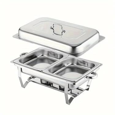 Imagem de Inox 9 Litros Banho Maria com 3 Cubas para Buffet, Festas e Marmita Térmica - Chafing Dish, Recipiente Inox, Isolamento Resistente e Ecológico(2 grades)