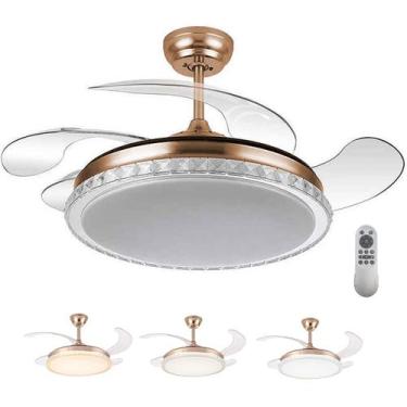Imagem de Ventilador Lampada de Teto Grande Pa Retratil Luminaria Led 3 em 1 Con