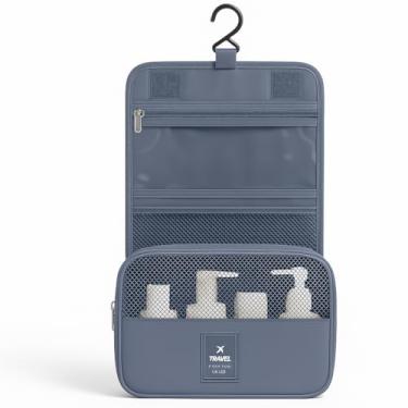 Imagem de Necessaire Feminina de Viagem Organizador com Gancho para Pendurar Ideal para Mala e Banheiro (Cinza escuro)