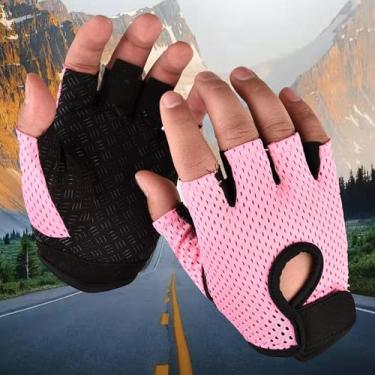 Imagem de Luvas de fitness masculinas unissex – luvas de nylon rosa meio dedo unissex para academia e ciclismo – tamanho M