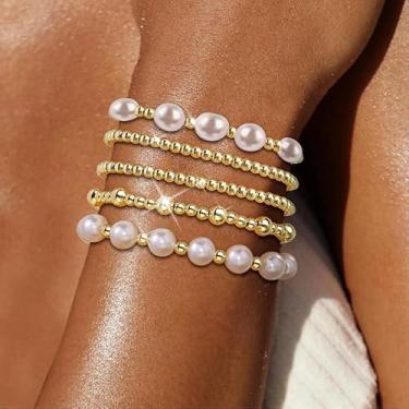 Imagem de Pulseira de contas douradas para mulheres, clipe de papel elástico grosso, cruz, pérola, conjunto moderno e não mancha