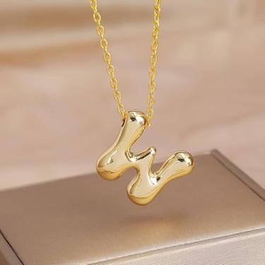 Imagem de 1 colar de letra A-Z com acabamento brilhante banhado a prata para mulheres, joia fina, presente para mamãe, 45+5cm, Cobre, Sem Pedra Preciosa