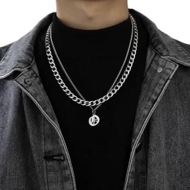 Imagem de Colar de aço de titânio, presente de amigos, simples, com letras cubanas, presente de namorado, camada dupla, casal, O, Liga de aço, Sem Pedra Preciosa