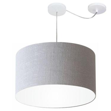 Imagem de Lustre Pendente Cilíndrico Com Desvio De Centro Md-4168 Cúpula Em Tecido 60x30cm Rustico Cinza - Bivolt